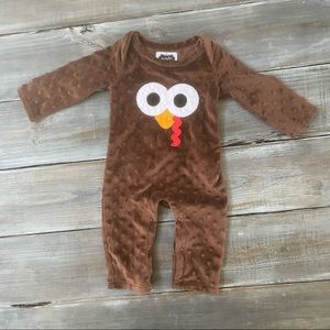 Mud Pie Minky Thanksgiving Baby Romper Newborn- 6 month